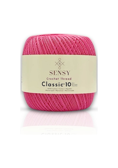 Sensy Classic 10 Tığ İpi 100% Merserize Pamuk Örgü İpi, Dantel İpi, Giza Mısır Pamuğu Pembe İp