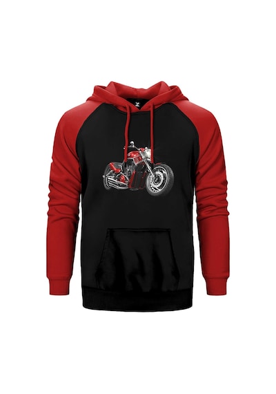 Chopper Cruiser Kırmızı Renk Reglan Kol Kapşonlu Sweatshirt Kırmızı
