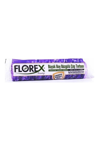 Florex 60 Litre Büzgülü Lavanta Kokulu Mor Çöp Torbası Poşeti / 65 X 70 Cm. - 10 Adetlik 1 Rulo