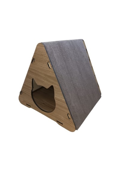 Hobi Tırmalamalı Ahşap Üçgen Kedi Evi - Modern Tasarımlı, Şık, Dayanıklı Ve Konforlu