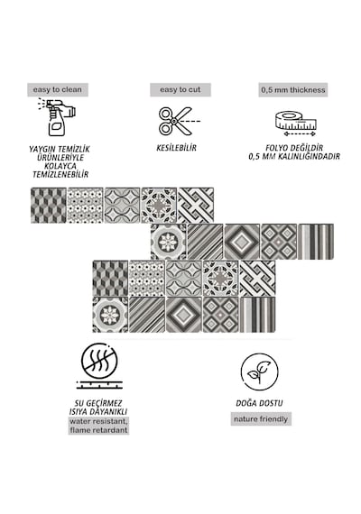 Kendinden Yapışkanlı Fas 3 Desenli Pvc Karo 20x20 Cm 5 Li Paket