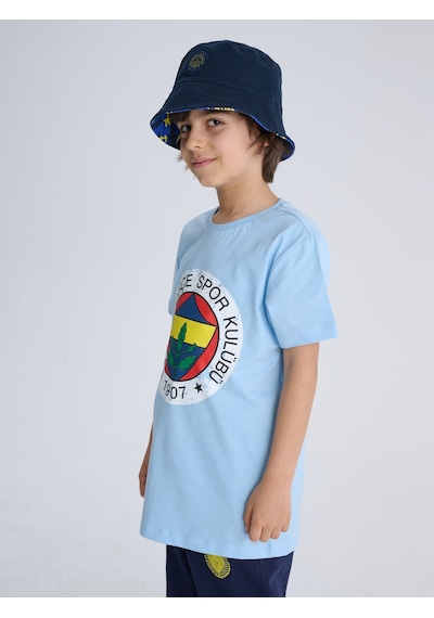 Fenerium Fb Tsrt 118 Fenerbahçe Lisanslı Renkli Logo Sıfır Yaka Çocuk T-shirt Mavi