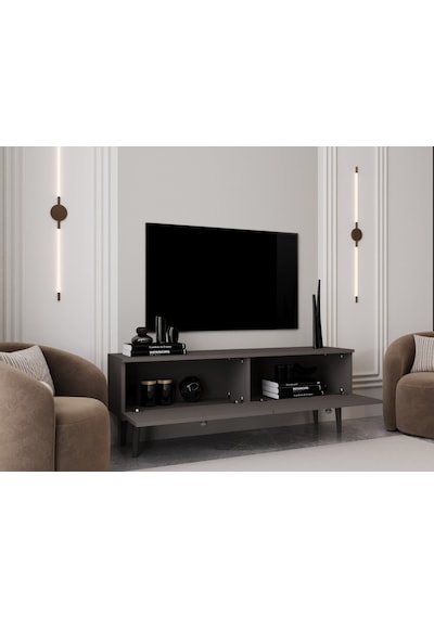 Melura Tv Ünitesi - Tv Sehpası 140 Cm %100 Mdf Lake Ahşap Ayaklı Gri