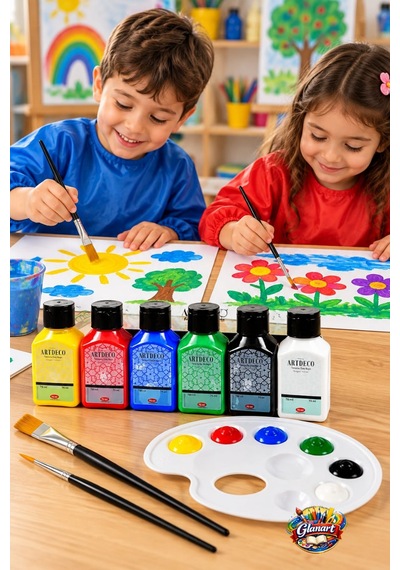 6x75 Ml Tempera Guaj Boya Seti Fırça Ve Paletli Set Artdeco Çok Renkli