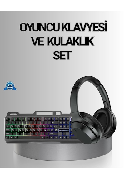 Hubrendy Tekno Işıklı Oyuncu Klavye Mouse Ve Bluetooth Kulaklık Seti Türkçe Q Usb Diğer
