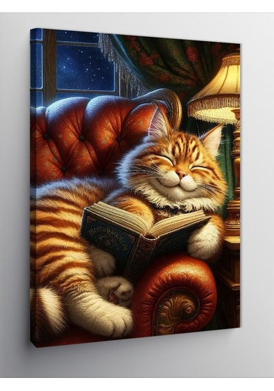 Kanvas Tablo Kitap Okuyan Kedi 50cmx70cm