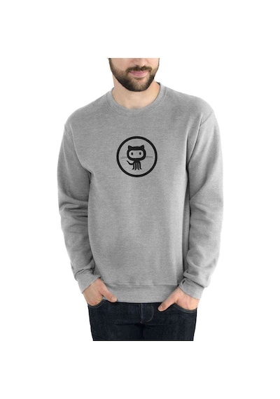 Cat Baskılı Gri Melanj Erkek Örme Sweatshirt