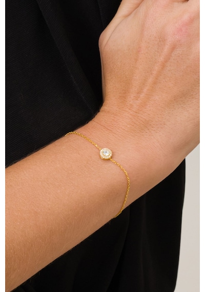 Zirkon Taşlı Gold Tektaş Anturaj Minimal Gümüş Bileklik Sa00032