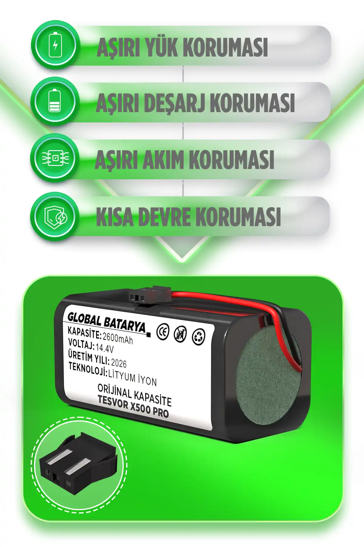 Tesvor X500 Pro Akıllı Robot Süpürge Bataryası 14.4v 2600mah Pil  Kapasite