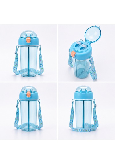 Heydiye Mâbeyn İkili Suluk 550 Ml Tritan Bpa-bps Free Matara, Çift Hazneli, Çift İçim Kapaklı, Bilek Ve Boyun Askılı, Sticker & 3d Figür Hediyeli Açık Mavi