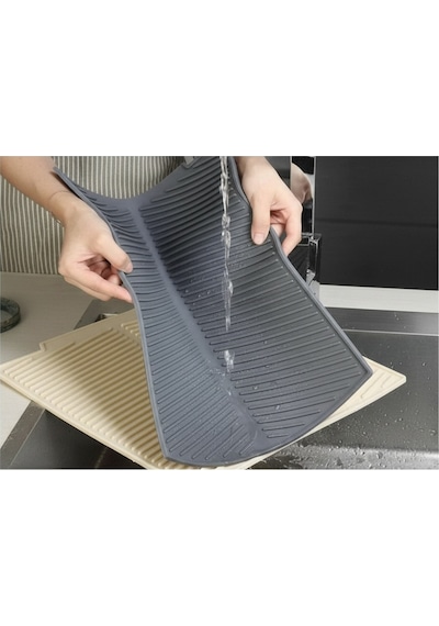 Silikon Bulaşık Kurutma Matı, Isıya Dayanıklı Lavabo Süzgeç Nihale Mutfak Tezgahı Mat 43x33cm Krem S Diğer