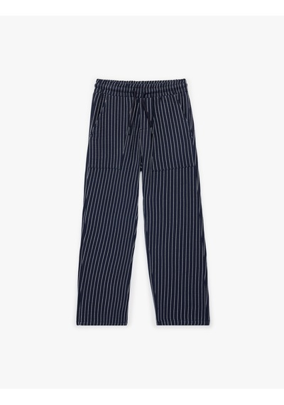 Koton Pamuklu Beli Bağcıklı Cepli Çizgili Pantolon Lacivert Çizgili 6skb40022tw