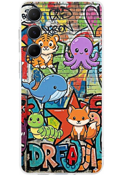 Samsung Galaxy A56 İle Uyumlu Grafiti Mini Tasarımlı Şeffaf Silikon Kılıf Şeffaf