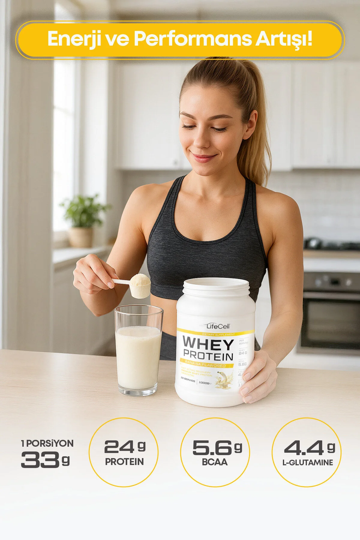 Whey Protein Tozu Muz Aromalı 33 Servis - 1000g