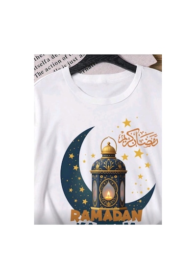 Stil-x Ramazan Bayramı Baskılı Kız Çocuk Tshirt, %100 Pamuklu Kumaş Beyaz