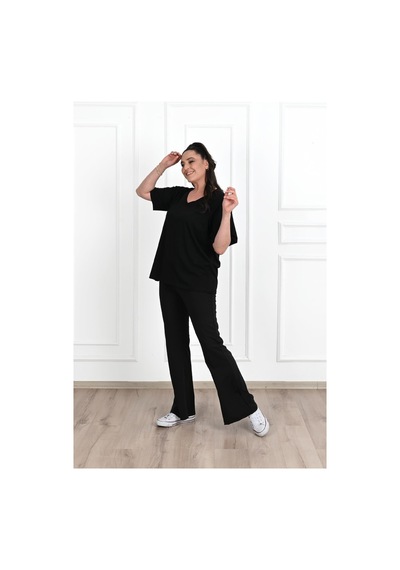 Kadın V Yaka Basic Büyük Beden T-shirt 1297-22 001