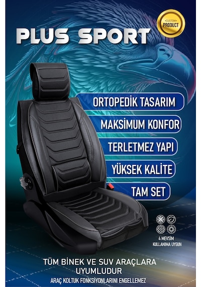 Fiat Palio Uyumlu Lüx Deri Oto Koltuk Kılıfı Ön Arka Set Siyah Sport Serisi Fs