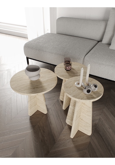 Mush 3lü Zigon Sehpa Traverten Desenli - Tamamı MDF
