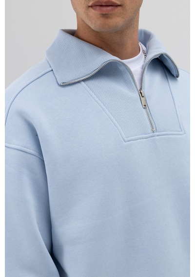 Vamos Basic Fermuarlı Dik Yaka Sweatshirt Bebe Mavi