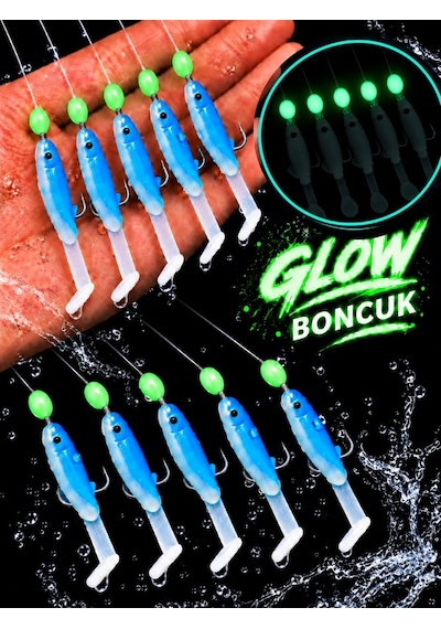 Ea Genset Mavi Silikon Balıklı Çapari 5 Cm 2 Adet Silikon At Çek Takımı Fosforlu Glow Boncuklu
