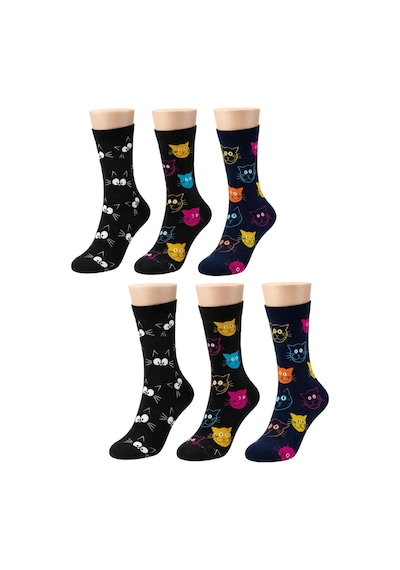 COJans Unisex Kedi Desenli Çorap 6'lı Set Pamuklu Renkli Uzun Soket Dikişsiz Nefes Alan Rahat Günlük Çorap Çok Renkli