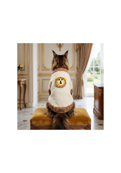 Kedi Ve Köpek İçin Aslanlı Beyaz Kazak