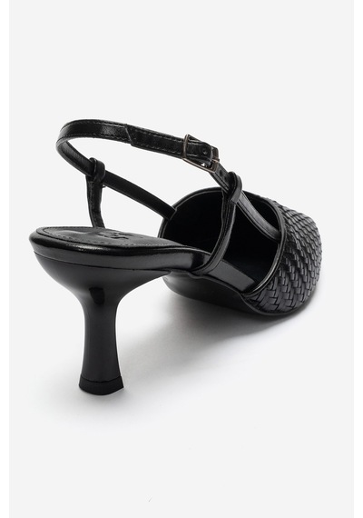 Luvi Shoes Mavero Siyah Örgü Kadın Topuklu Ayakkabı