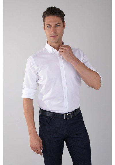 Bisse Paşa Yaka Düğmeli Regular Fit Uk Gömlek Beyaz Gmok3ps22400001 D01 Beyaz