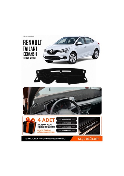 Renault Talıant Ekransız 2021-2026 Uyumlu Torpido Örtüsü, Torpido Kılıfı - Siyah