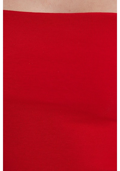 Tudors Kadın Slim Fit Dar Kesim Pamuklu Straplez Kırmızı Bluz-38843 Kırmızı