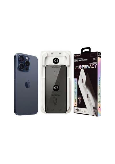 Fulltech Magicbox iPhone Uyumlu 15 Pro Premium Tempered Glass Aparatlı Ekran Koruyucu - Privacy