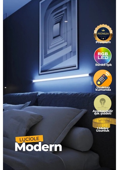 Çok Renkli Led Abajur Yapışkanlı 1 Metre Her Alana Uygun Uzaktan