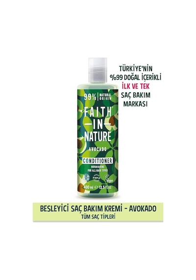 Faith in Nature %99 Doğal Besleyici Saç Bakım Kremi Avokado Tüm Saç Tipleri İçin 400 ML