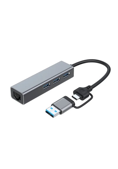 Usb Type C/usb A 4 Ü 1 Arada Hub Rj45 Ethernet Lan + 3x Usb 3.0 Port 5gbps Çoklayıcı Adaptör