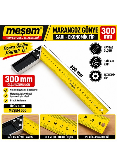 Meşem Ekonomik Marangoz Gönyesi 300 Mm Sarı Kod :555 1 Adet
