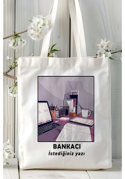 Art Hediye Bankacı Baskılı Bez Omuz Çantası Kişiye Özel Model 10 Çok Renkli