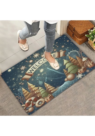 Valerine Life Noel Yıldızı Ve Yılbaşı Çam Ağaçları Welcome Kapı Önü Paspası 45x70cm