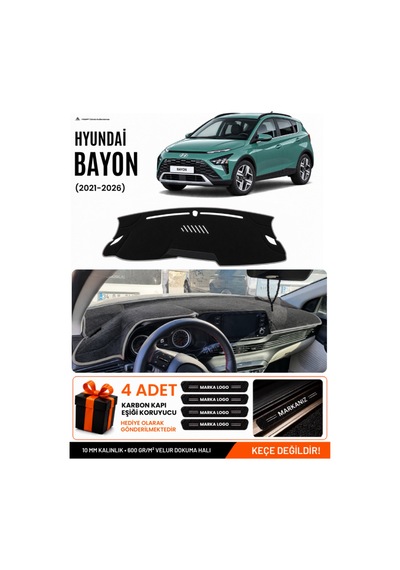 Hyundai Bayon 2021-2026 Uyumlu Torpido Koruma, Torpido Örtüsü, Torpido Kılıfı - Siyah-gri - Hu012
