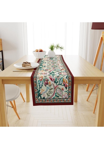 Colorful Leaves Runner 140x45cm Ince Keten, Uluslararası Yıkama Ve Solmama Sertifikası Çok Renkli