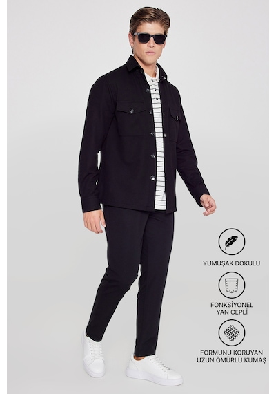 AC&Co / Altınyıldız Classics Erkek Sıyah Slim Fit Dar Kesim Beli Bağlamalı Çizgili Yan Cepli Casual Jogger Pantolon Siyah AC&Co / Altınyıldız Classics Erkek Sıyah Slim Fit Dar Kesim Beli Bağlamalı Çizgili Yan Cepli Casual Jogger Pantolon Siyah