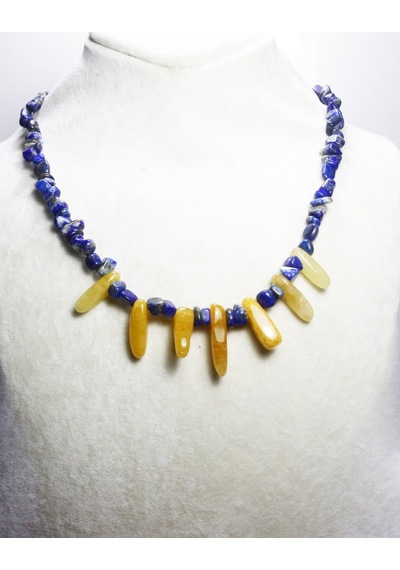 Lapis Lazuli & Akik Taşı Tasarım Kolye Lacivert - Sarı