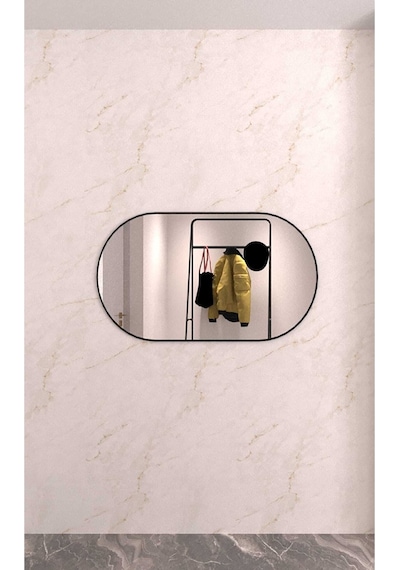 Model Alfa Dekoratif Ayna Duvar Aynası Konsol Aynası Mdf 90cm X 50 Cm Elips Ayna 90 X 50 Siyah
