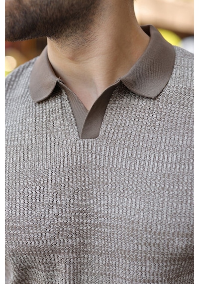 Madmext Açık Kahverengi Polo Yaka Regular Fit Erkek Triko Tişört E7496