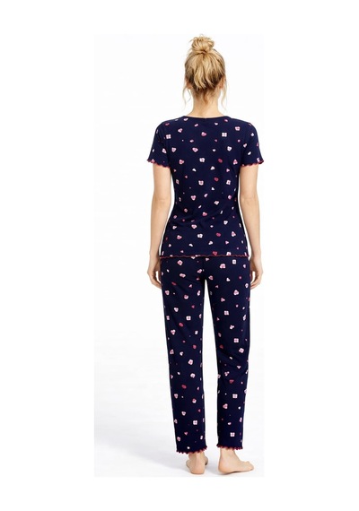 Kadın 01605 Kısa Kol Kaşkorse Pijama Takımı Lacivert