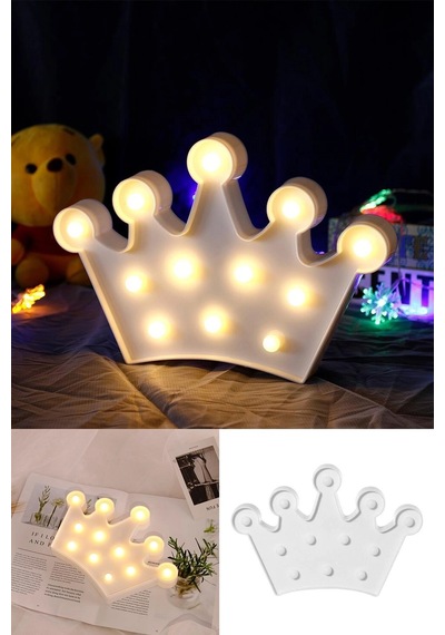 Gece Lambası 3d Dekor Amaçlı Pil İle Çalışan Kraliçe Tacı Formlu Led Masa .