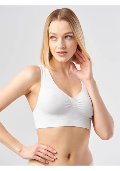 Mistirik Rosella Model Kalın Askılı Büstiyer Spor Rahat Toparlayıcı Korse Sütyen Beyaz Renk Beyaz