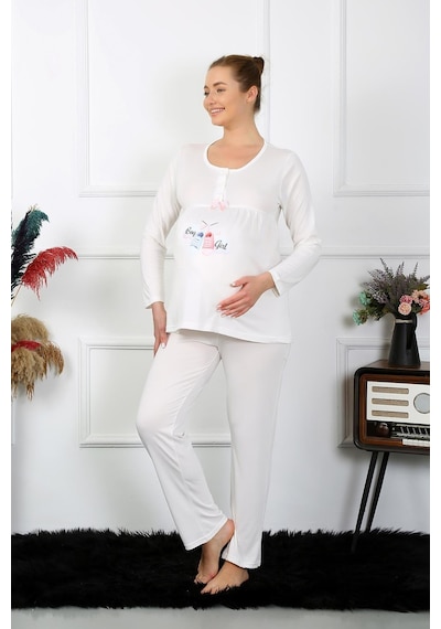 Akbeniz Kadın Uzun Kol Hamile Lohusa Pijama Takımı Ekru 45501-ekru