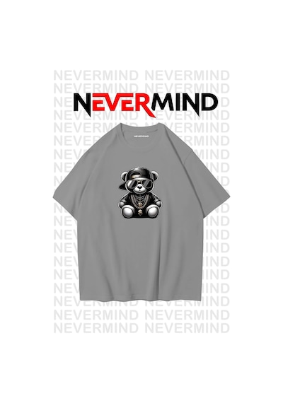 Nevermind Erkek Oversize Siyah Tişört Hip Hop Ayı Baskılı, Sokak Modası S Antrasit