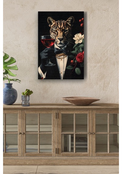 Takım Elbiseli Leopar Yağlı Kanvas Tablo