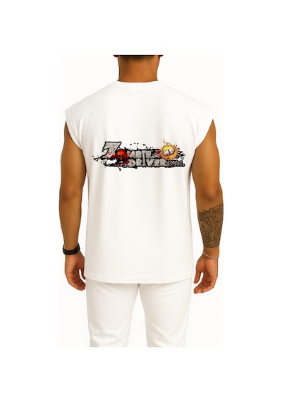 Bahriyeli Collection Oversize Zombie Driver Zombies Ultimate Cep Ve Sırt Tasarımlı Atlet Beyaz